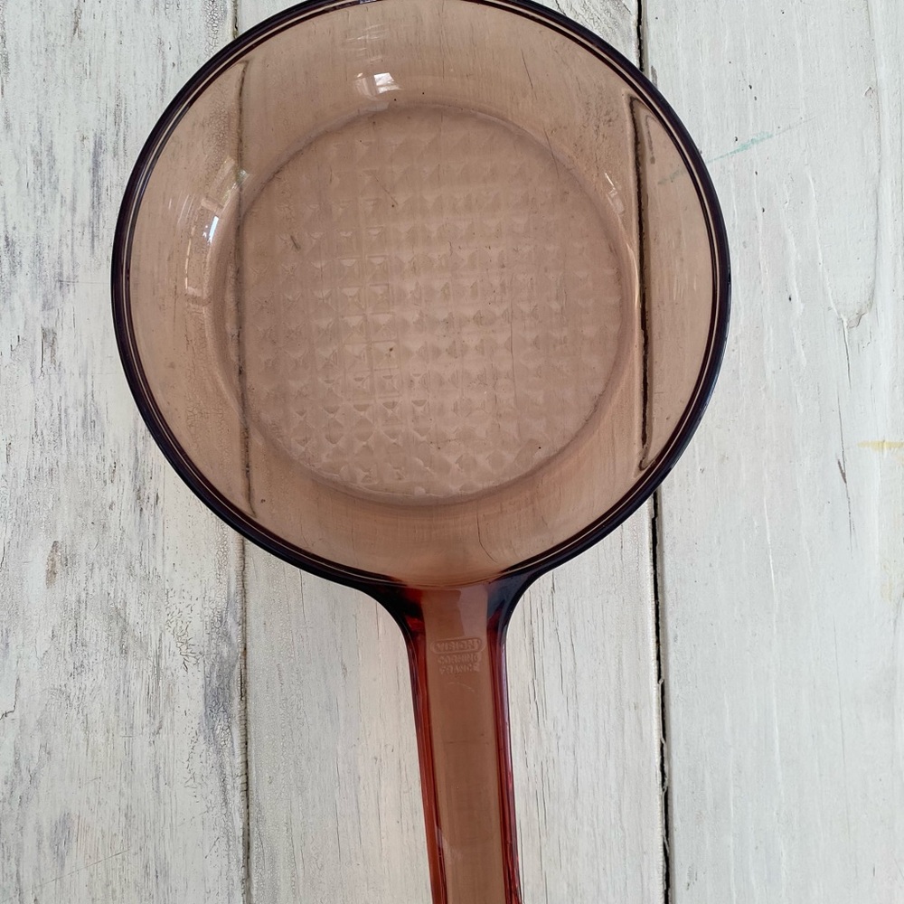 VINTAGE Vision Corning Ware Amber Glass Skillet Waffle Bottom Frying Pan
